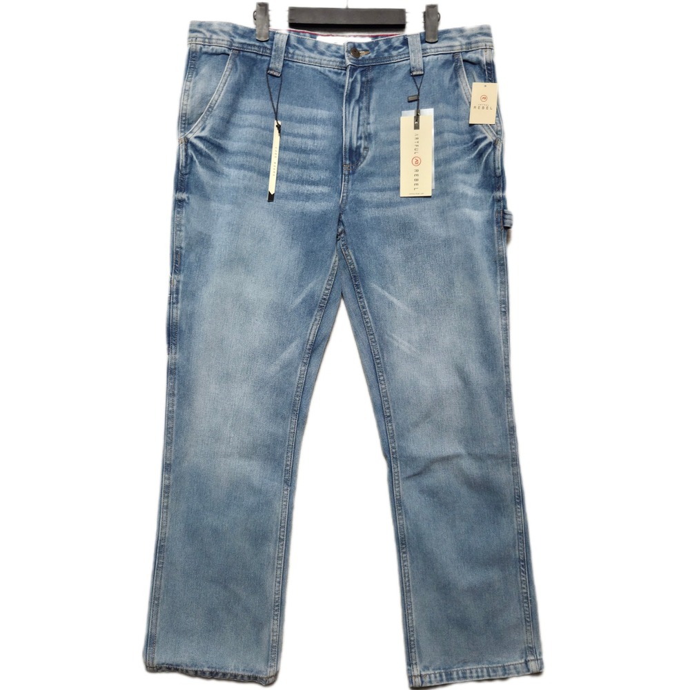 Artful Rebel Mens Carpenter Jeans 34x30 Light Wash Relaxed Fit Utility Pants NEW